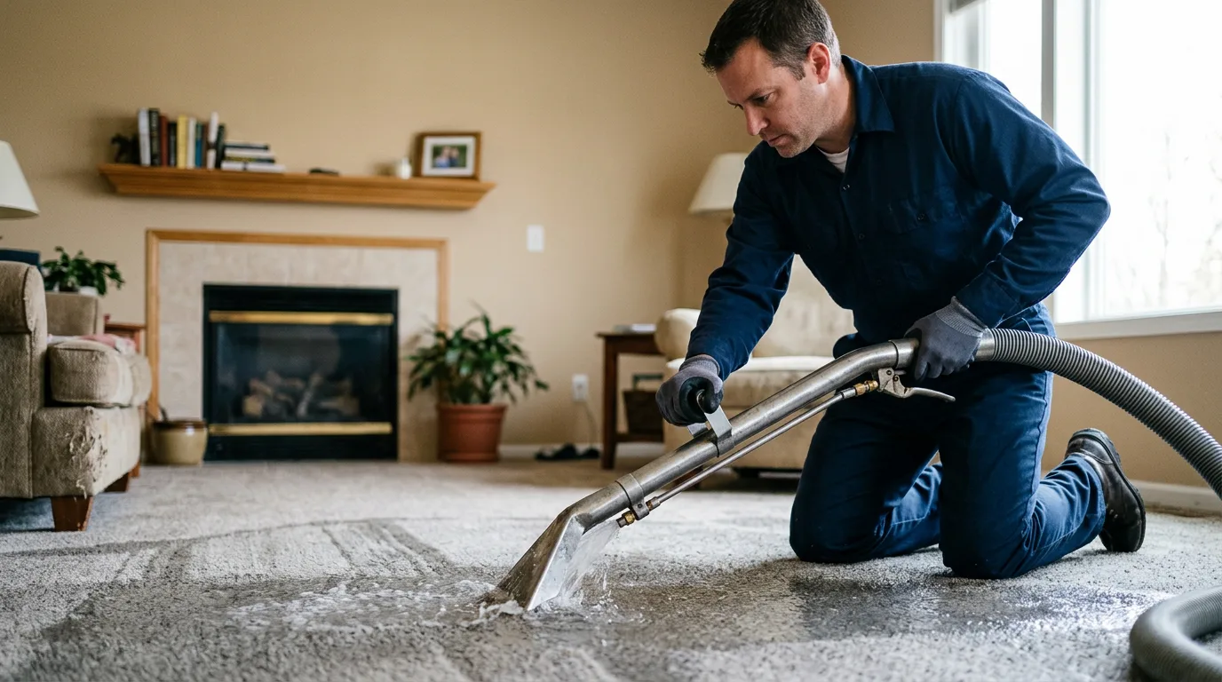 Water damage restoration technician working near Newhall, IA